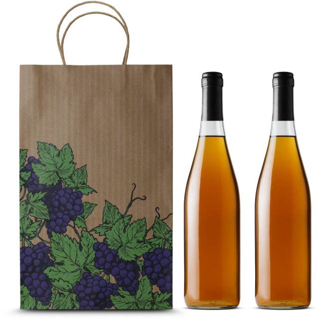 Grape Design Paper Bags for 2 Wine Bottles