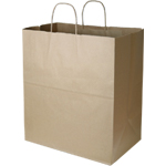 100% RECYCLED Brown Kraft Twisted Paper Handle Shopping Bags - 14" x 10" x 15.5"