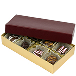 1/4 lb. Gold Base with Burgundy Lid Two Part Rigid Candy Boxes - 6.5 x 3.5 x 1.125 in.