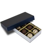 1/4 lb. Silver Silk Base with Sapphire Lid Two Part Rigid Candy Boxes - 6.5 x 3.5 x 1.125 in.