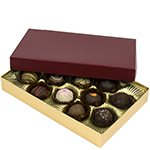1/2 lb. Gold Base with Burgundy Lid Two Part Rigid Candy Boxes - 8.125 x 5.25 x 1.125 in.