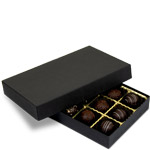 1/2 lb. Black Onyx Base with Lid Two Part Rigid Candy Boxes - 8.125 x 5.25 x 1.125 in.
