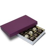 1/2 lb. Silver Silk Base with Plum Lid Two Part Rigid Candy Boxes - 8.125 x 5.25 x 1.125 in.