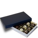 1/2 lb. Silver Silk Base with Sapphire Lid Two Part Rigid Candy Boxes - 8.125 x 5.25 x 1.125 in.
