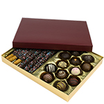 1 lb. Gold Base with Burgundy Lid Two Part Rigid Candy Boxes - 10.5 x 8.125 x 1.125 in.