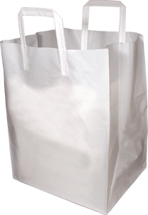 White Plastic Takeout Bags with Folded Loop Handle - 12 x 10 x 16