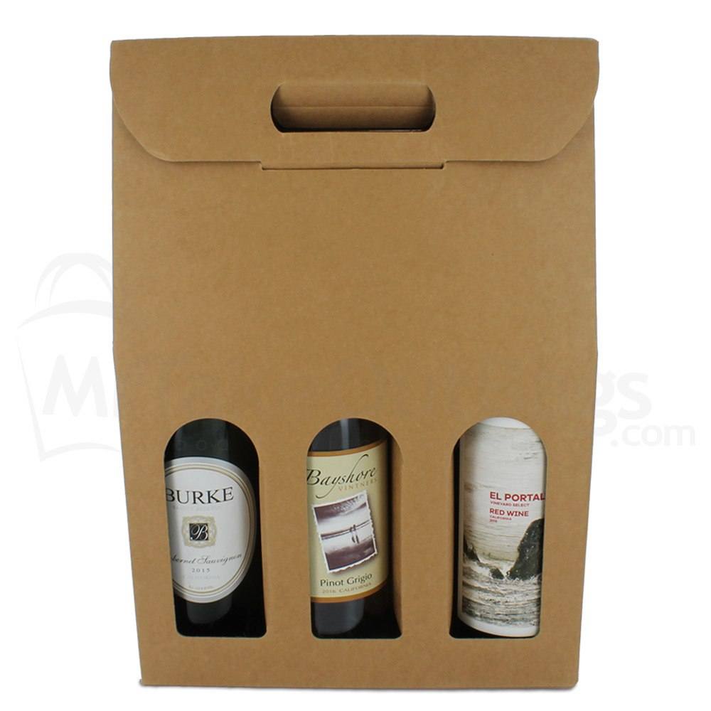 Natural Brown Kraft 3 Bottle Wine Carrier Boxes | New Products ...