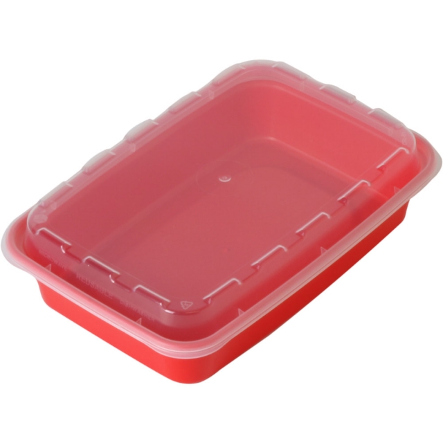 16 oz. Rectangular Plastic Food Container - Red Base with Clear Lid