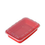 16 oz. Rectangular Plastic Food Container - Red Base with Clear Lid