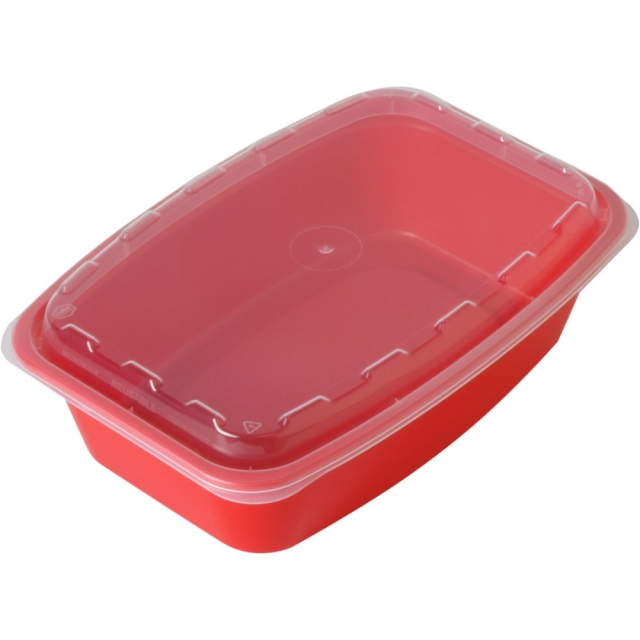 38 oz. Rectangular Plastic Food Container - Red Base with Clear Lid