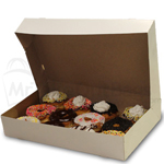17 x 11 x 3" - White Donut Bakery Boxes With Natural Kraft Interior - Automatic One-Piece Design