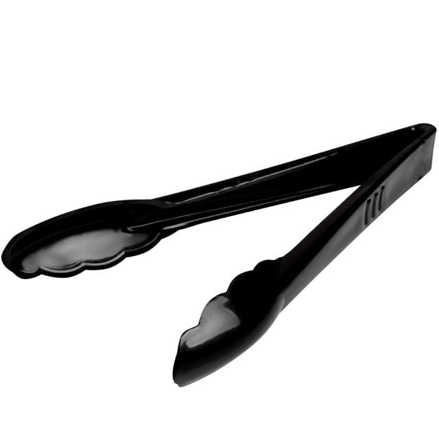 Black Serving Tongs w/ Scalloped Edge - 9 in.