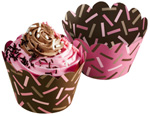 Chocolate Brown / Pink Reversible Cupcake Wrappers 9 x 3.75"