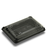 7 x 4-7/8 x 1-3/4 Compostable Plastic Sushi Trays with Clear Lids
