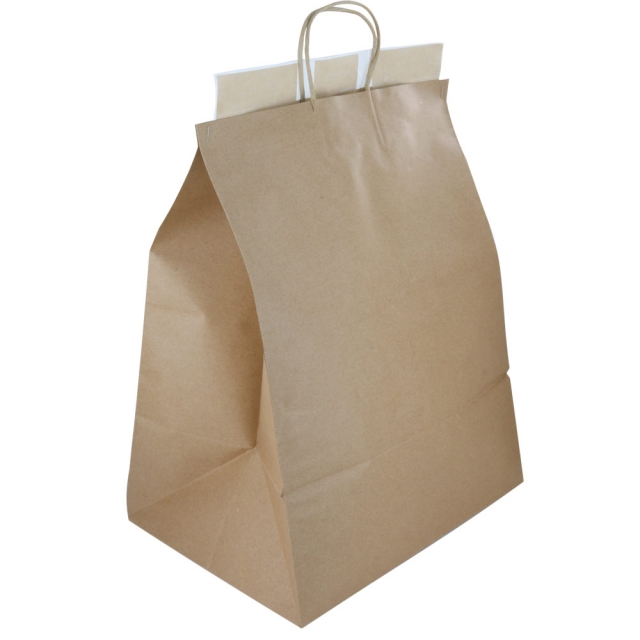 Seal 2 Go - Tamper Evident Natural Kraft Paper Takeout Bags -12 x 15.75 + 8.7 in.