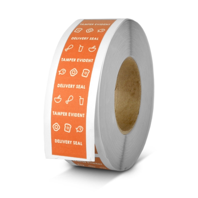 Food Delivery Tamper Evident Labels - Orange - 6.5 x 1.5 in.