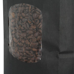 black paper coffee bag with window